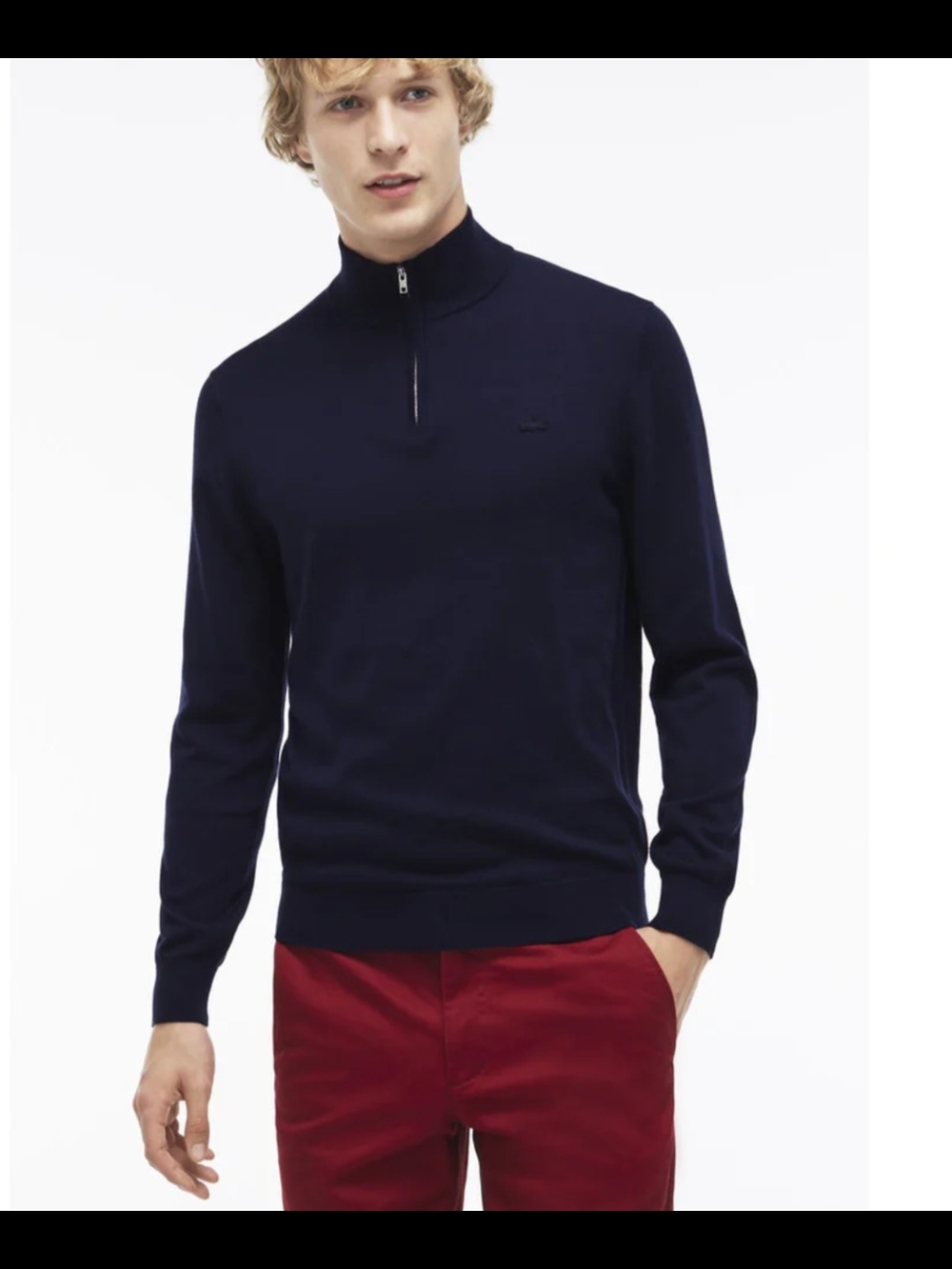Lacoste Men's Navy Half-Zip Knit Sweater